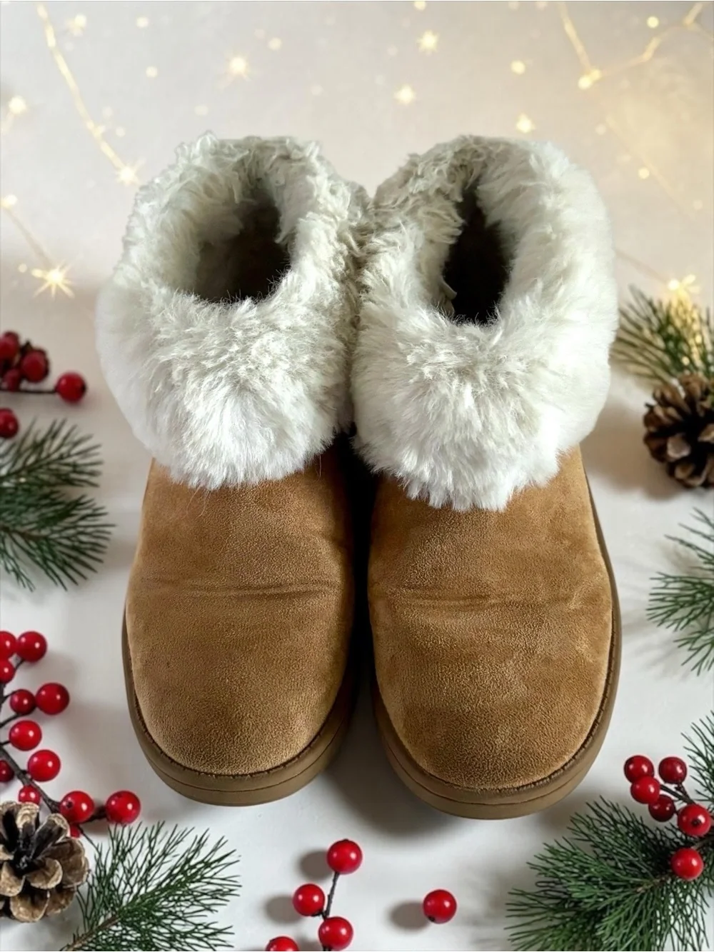 Thereabouts Kaylee Faux‑Fur Slippers | Tan Suede House Shoes | Big Girls Size 4M